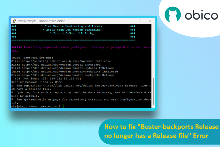 How to fix &quot;Buster-backports Release no longer has a Release file&quot; Error