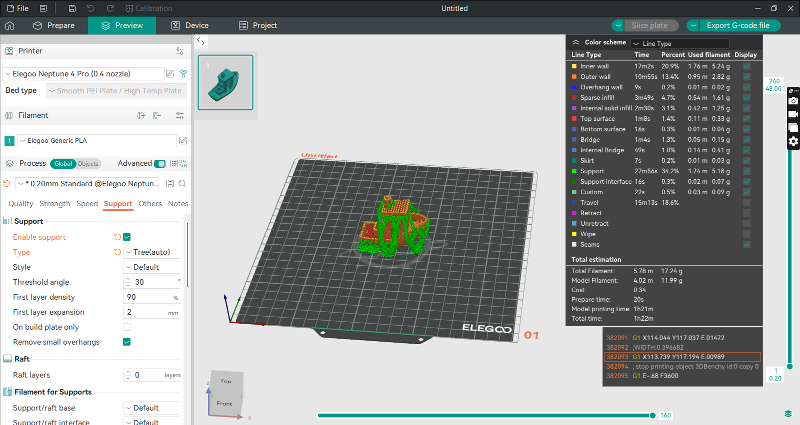 The 3D benchy in Orca Slicer