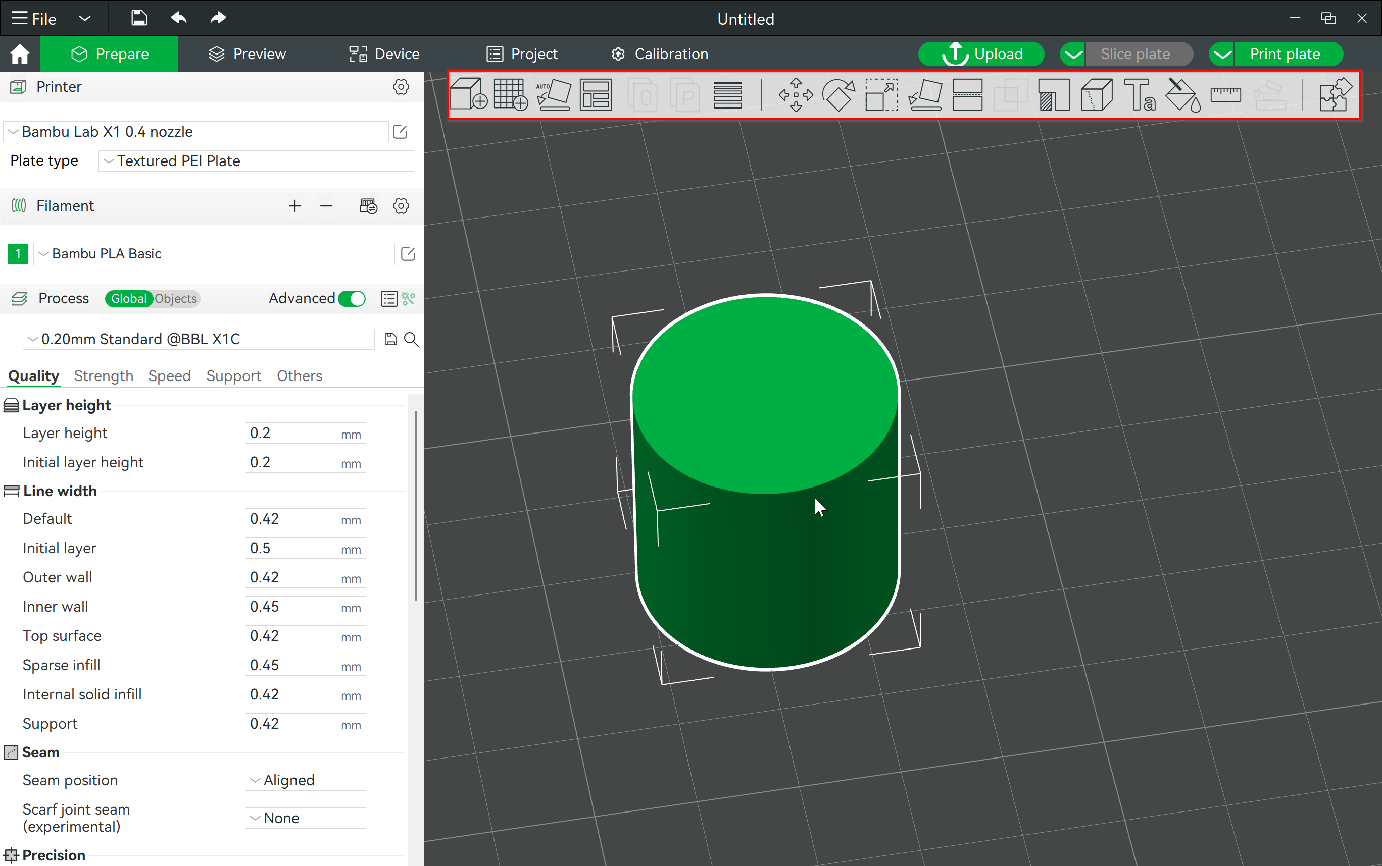 Toolbar Functions Bambu Studio