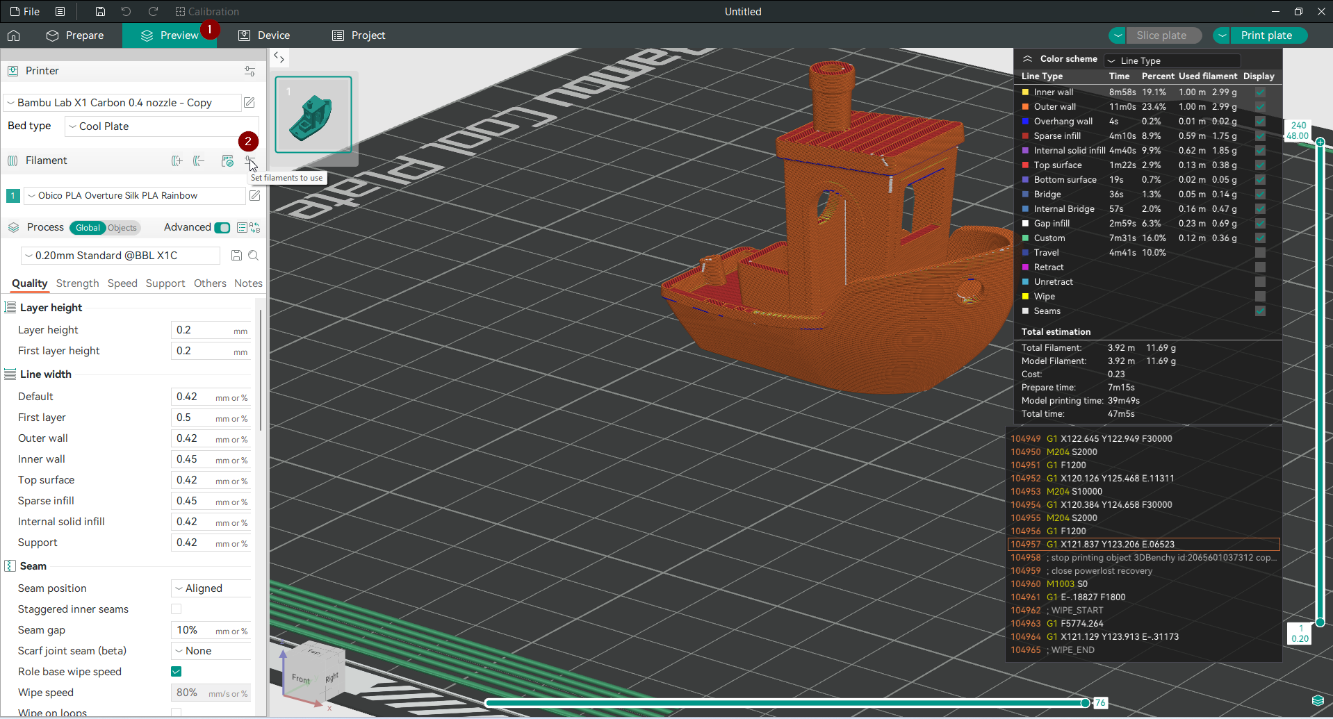 Navigate to the Filament Settings