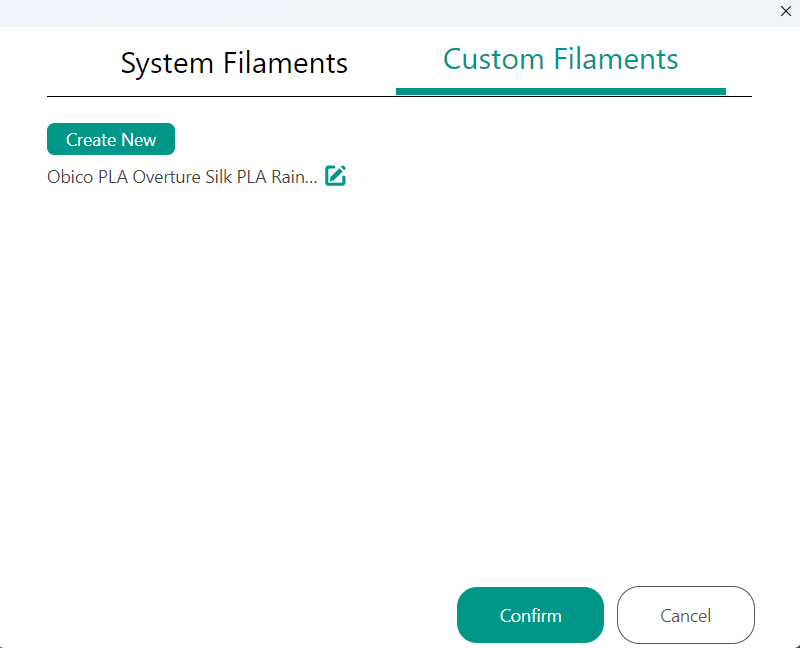 Access the Custom Filaments Menu