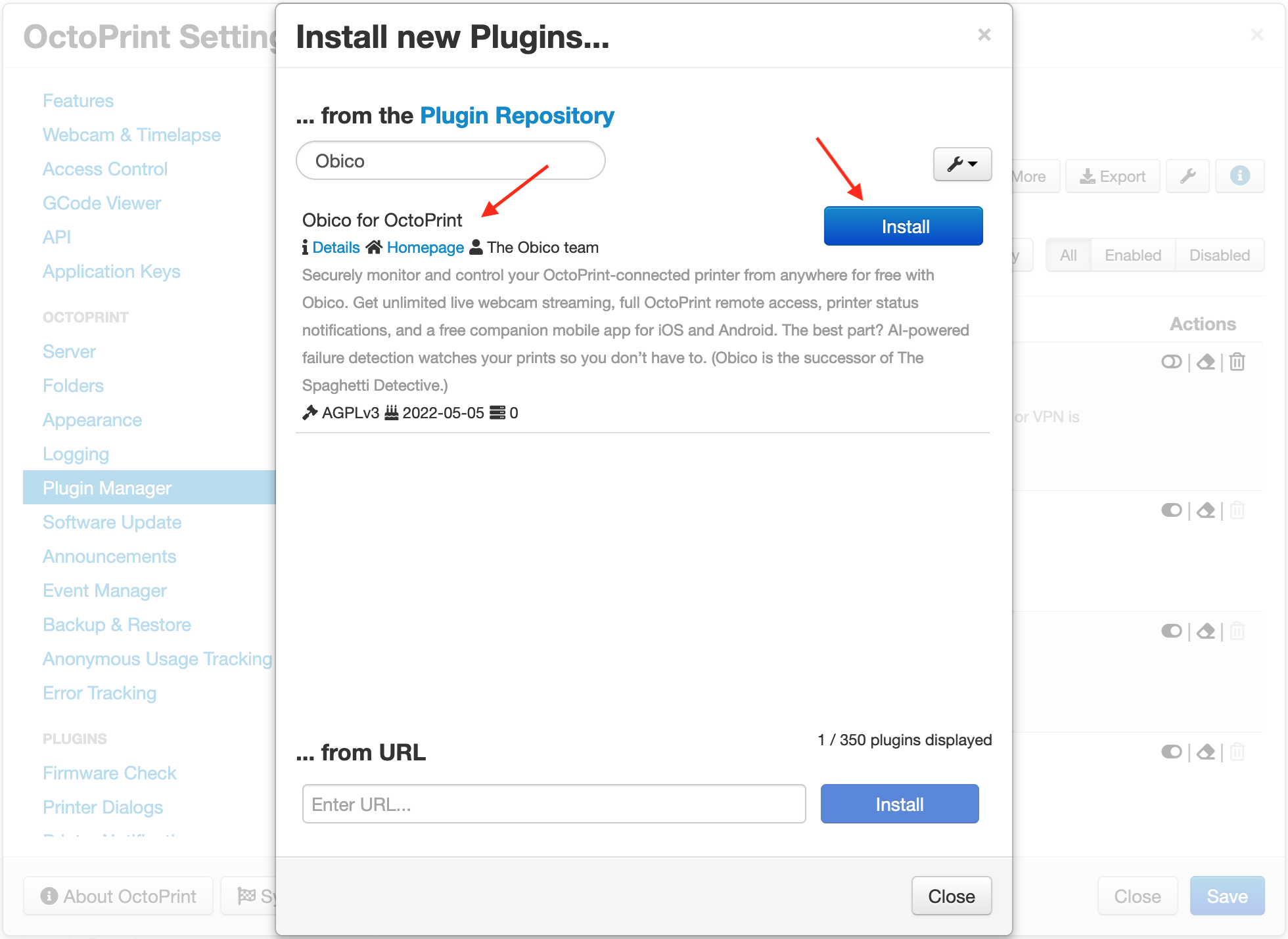 Obico Plugin Settings