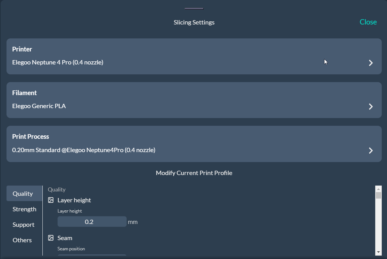 Printer Profile Selection