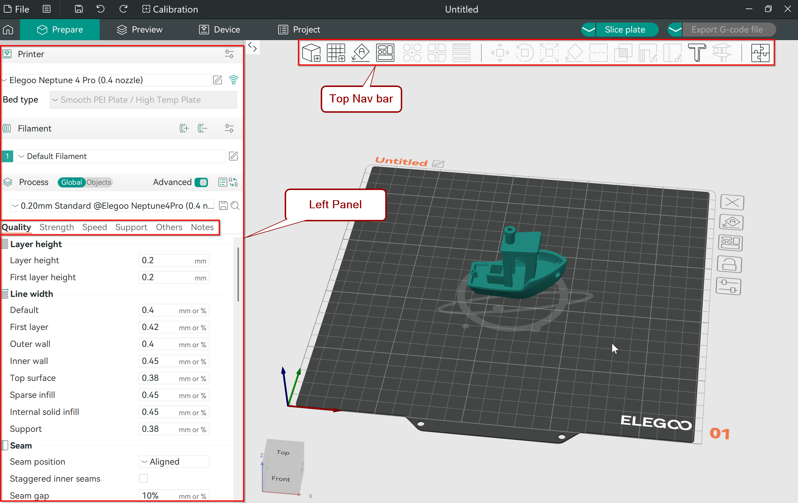 User Interface of Orca Slicer