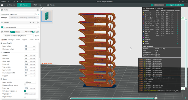 Temperature Tower Test Orca Slicer