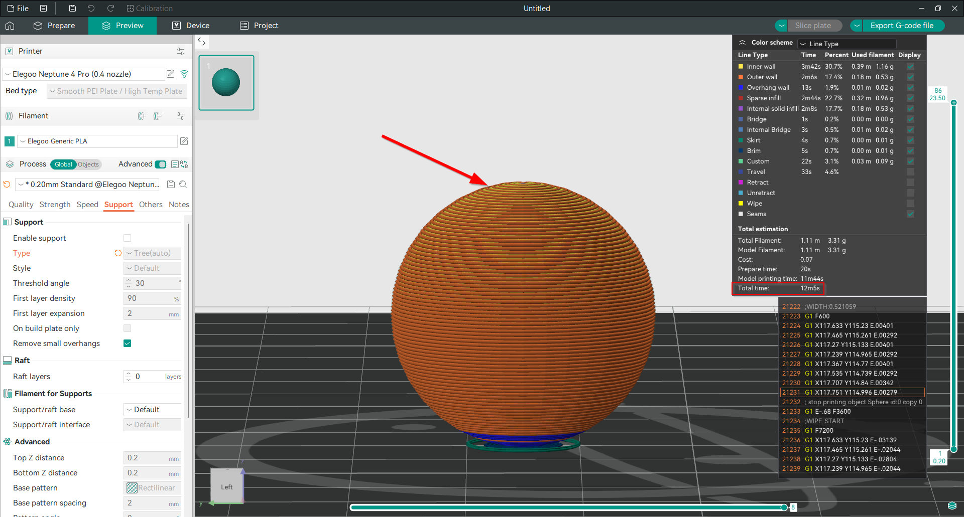 3D print with adaptive layer height showing smoother surfaces